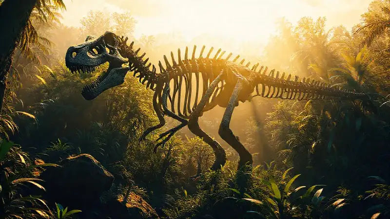 Hier ist die Antwort:Fossilisiertes Dinosaurierskelett in prähistorischer Pracht