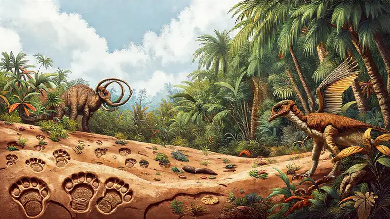 Hier ist die Antwort:„Prähistorische Szene: Leben und Fossilien.“