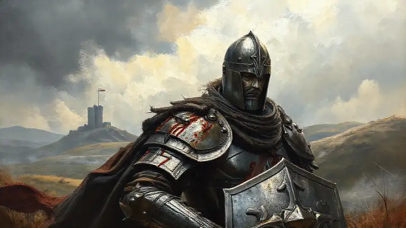 Hier ist ein Ritter in trübem Licht