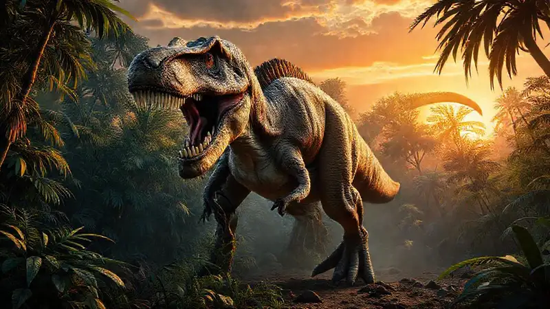 Hier ist die Antwort:Tyrannosaurus Rex jagt im Dschungel