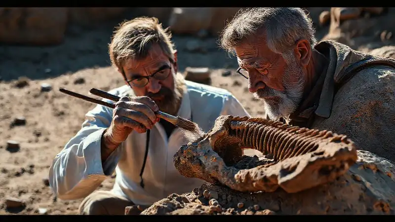 Hier ist die Antwort:Paläontologe untersucht 8k Fossilienlandschaft