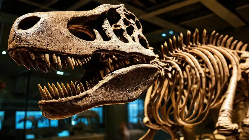 Hier ist die Antwort:Fossilien zeigen alte Dinosaurier-Forschung. (Fossils show ancient dinosaur research.)