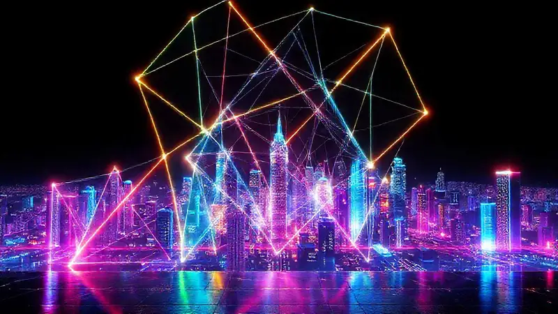 Hier ist eine mögliche Antwort:Futuristisches Licht über geometrische Formen