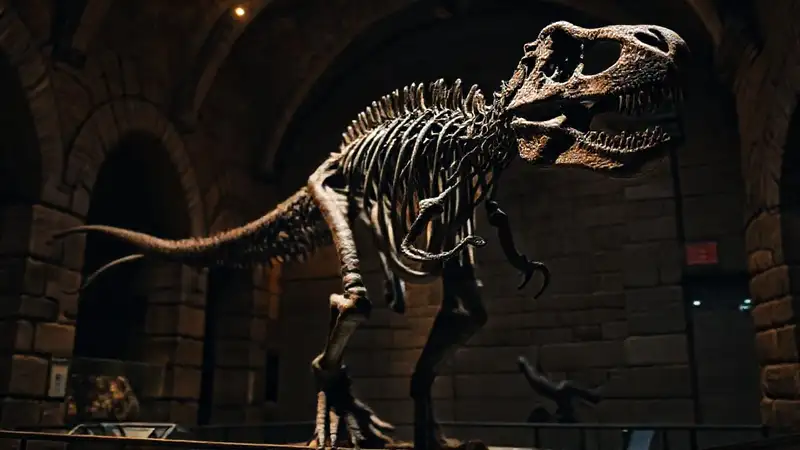 Hier ist eine mögliche Antwort:Der T-Rex-Skelett erregt wissenschaftliches Interesse