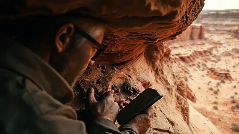 Hier ist die Antwort:Paläontologe untersucht alte Fossilien