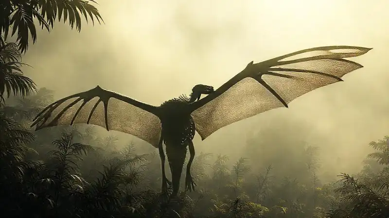 Hier ist die Antwort:Prähistorischer Pterodaktylus in düsterem Detail