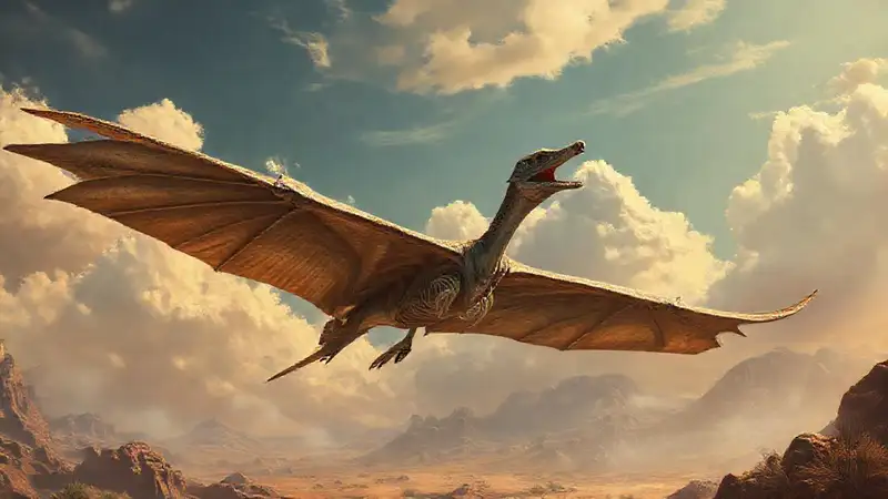 Hier ist eine kurze Antwort:„Prähistorischer Pterodactyl in künstlerischer Illustration.“